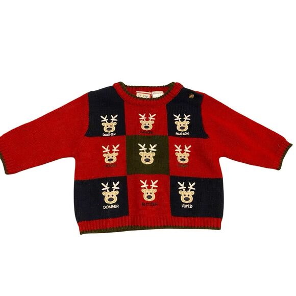 No Brand Other - Baby Togs Reindeer Holiday Sweater Red Green Blue Knit Christmas Infant 6 9 Mo